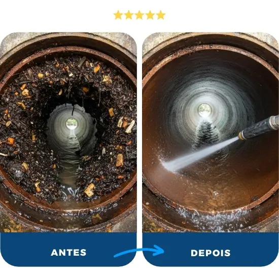 Serviço Antes e Depois - Desentupir esgoto em Santa Adélia, SP Serviço Antes e Depois